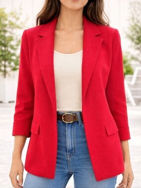 Vintage Jacques Vert Wool Blend Blazer England Red Statement Jacket Size 14